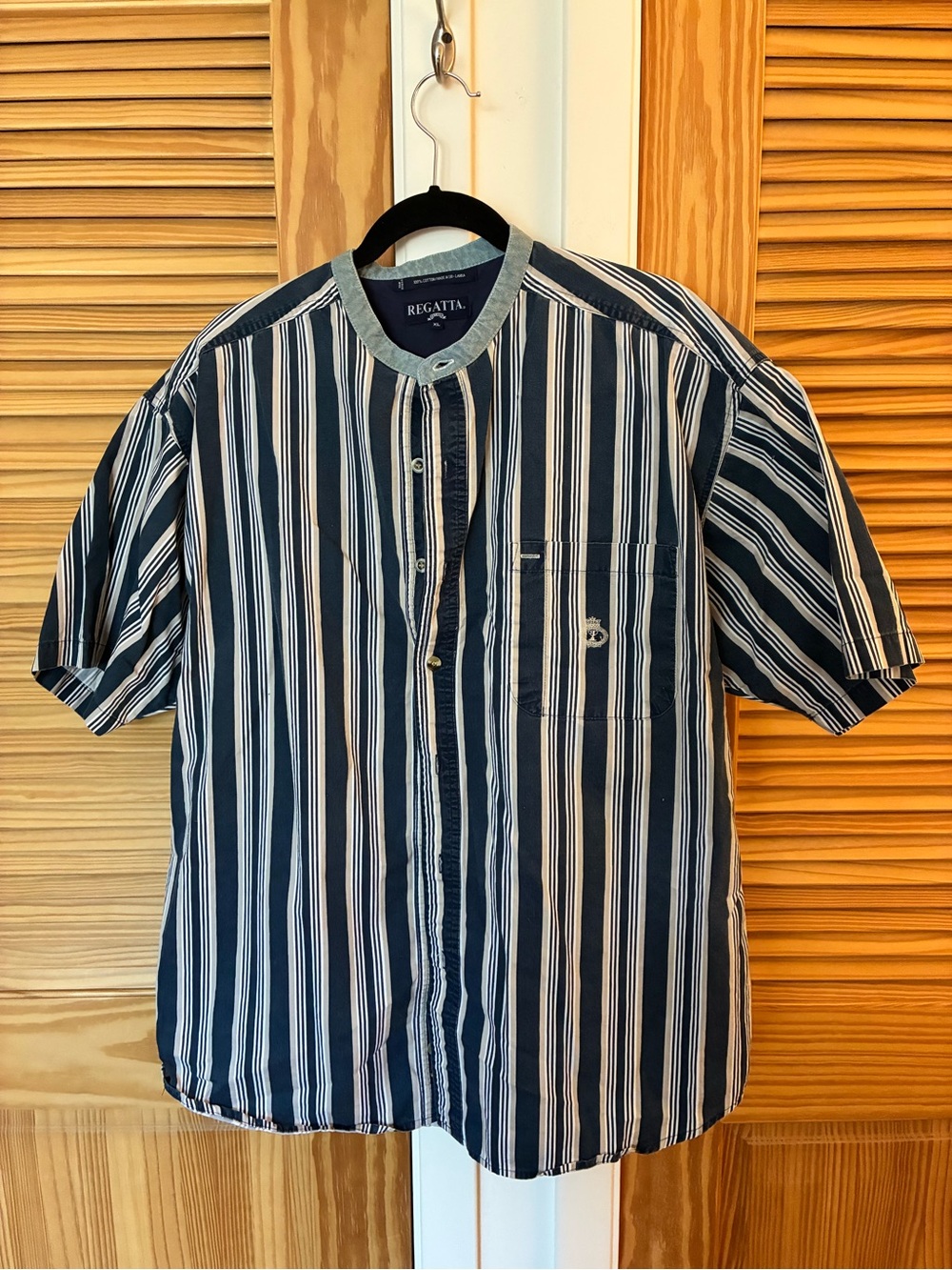 REGATTA Men’s Navy & White Vertical Stripe Short-Sleeve Shirt size xl